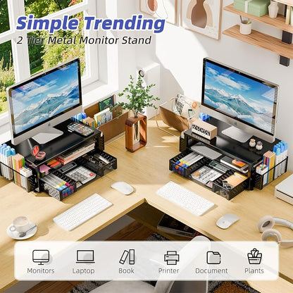 Simple Trending 2-Tier Monitor Stand Riser, Drawer & 2 Pen Holders - Image 6