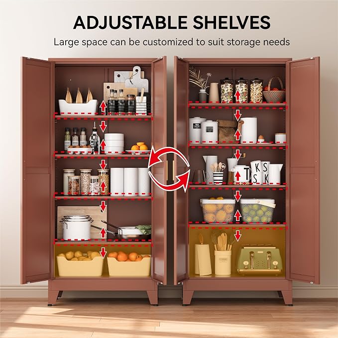 COFaR 71" Metal Pantry Cabinet in Brown, 5-Tier Storage - Image 4