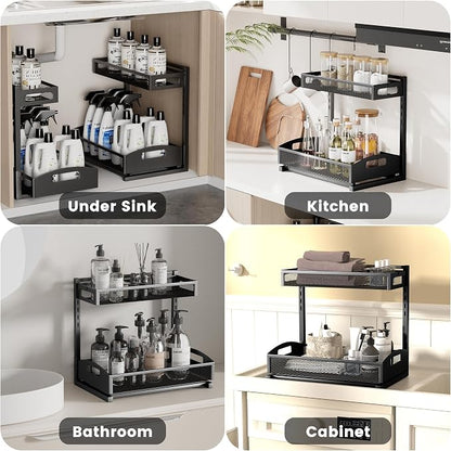 Under Sink Organizer, 2 Pack Height Adjustable Under Sink Organizers and Storage - Image 4