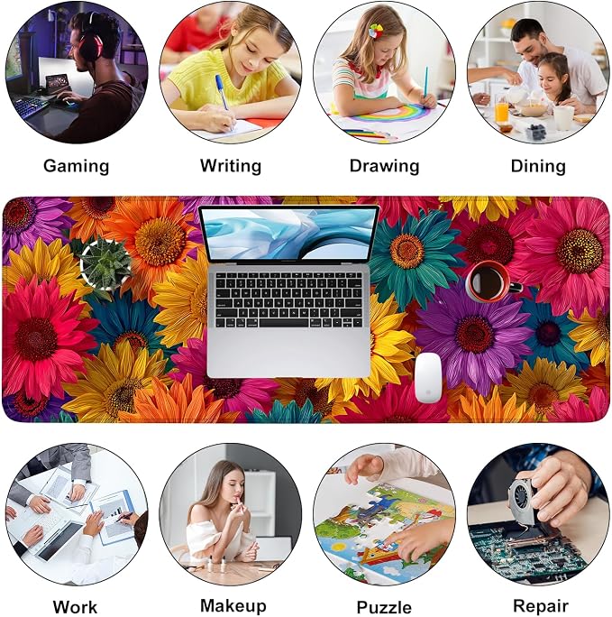 Colorful Floral Mouse Pad – Large Extended Desk Mat 31.5 x 11.8 in– Bright - Image 9
