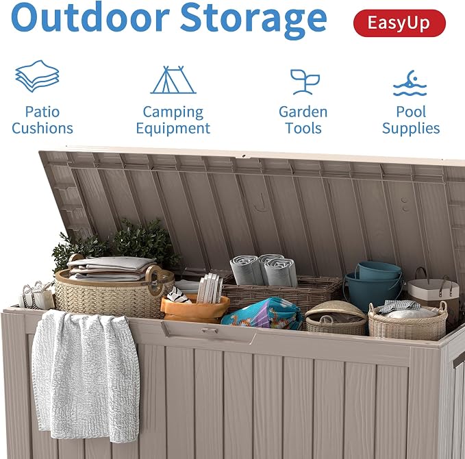 EasyUp 85 Gallon Outdoor Storage Box, Resin Waterproof UV-Resistant Deck Box - Image 4
