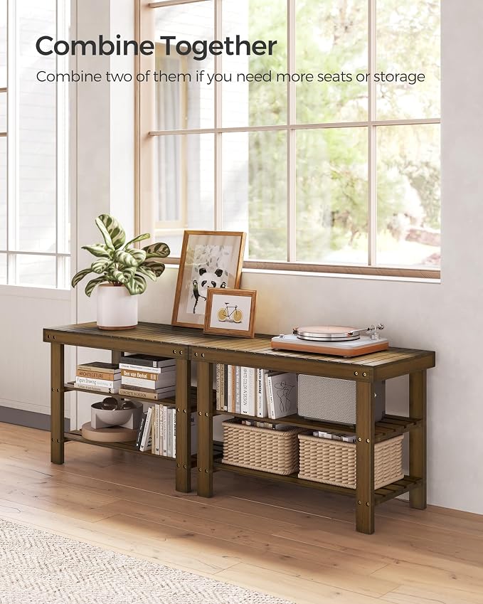 SONGMICS Shoe Rack Bench, 3-Tier Bamboo Shoe Storage Organizer, Entryway Bench - Image 7