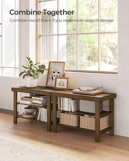 SONGMICS Shoe Rack Bench, 3-Tier Bamboo Shoe Storage Organizer, Entryway Bench - Image 7