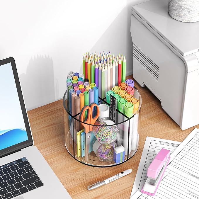 Small Pencil Organizer for Desk Acrylic 4 Compartments, Tiny Rotating Art - Image 6