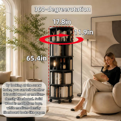 Solid Wood Rotating Round Bookshelf Towers - Image 6