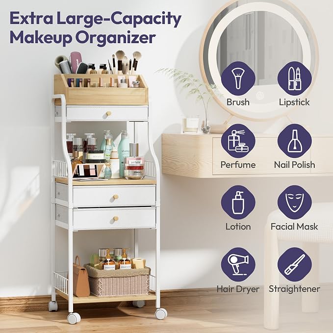 SWTYMIKI Rolling Makeup Organizer Cart - Image 3