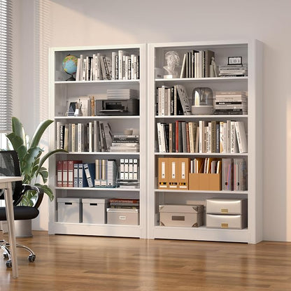 Metal White Bookshelf, 5 Shelf Bookcase, Large Bookshelves and Bookcases - Image 6