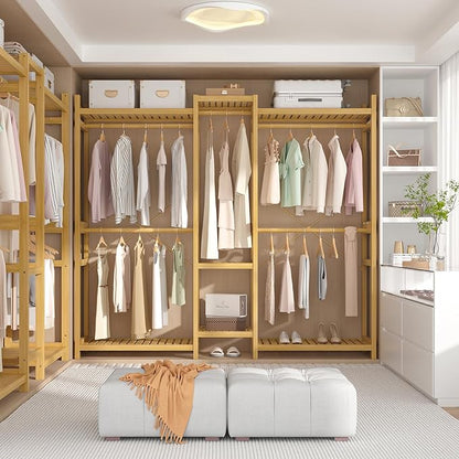 Homykic Bamboo Closet System Clothes Rack, Large Freestanding Garment Rack - Image 2