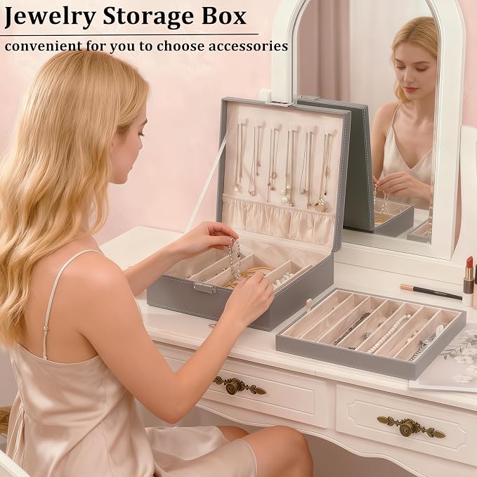 BEWISHOME 2-Layer Necklace Jewelry Box, Modern Style Necklace Storage, PU - Image 4