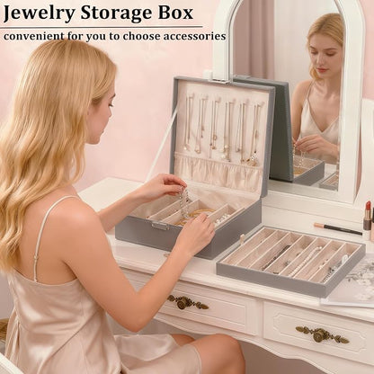 BEWISHOME 2-Layer Necklace Jewelry Box, Modern Style Necklace Storage, PU - Image 4