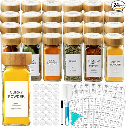 AISIPRIN Glass Spice Jars with 398 Labels, Square Spice Bottles With Shaker Lids by AISIPRIN