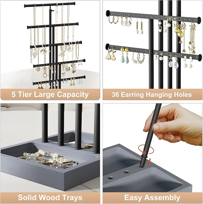 Love-KANKEI Jewelry Organizer Stand, 5 Tier Large Necklace Holder - Image 6