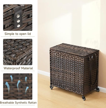 Laundry Hamper with Wheels, 34.3 Gallon Rolling Laundry Basket with Lid - Image 7