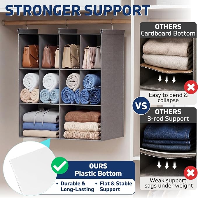 Ofiray-home 3 Tier Hanging Closet Organizer, 10 Compartments Sweater Organizer - Image 4