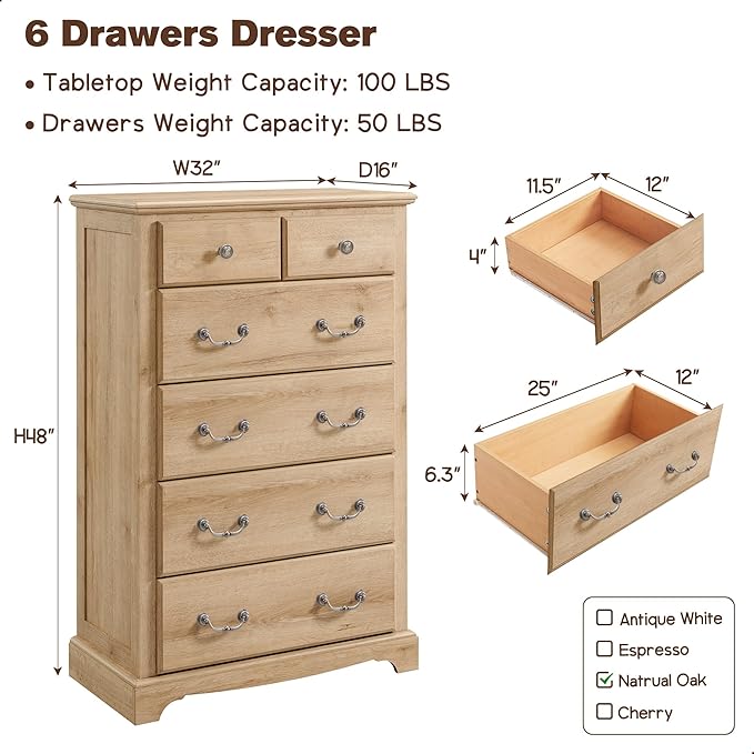 T4TREAM 6 Drawers Dresser Chests - Image 2