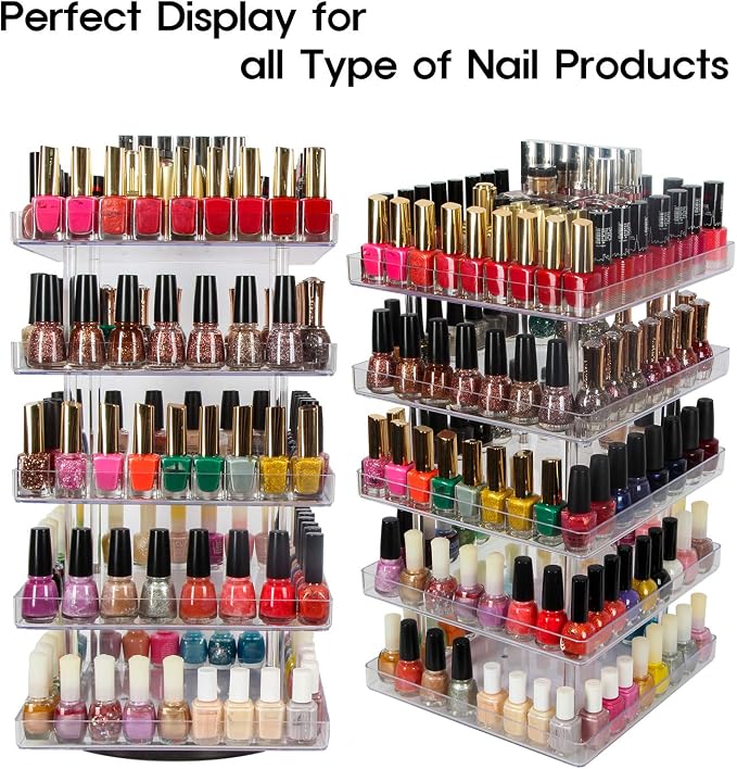 JACKCUBE DESIGN 5 Tier Clear Nail Polish 360 Rotating Display Rack Organizer - Image 4