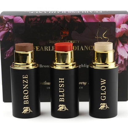 Cream Contour Stick Set – Blush, Bronzer & Highlighter Trio | Hydrating by PhoenixBeauty
