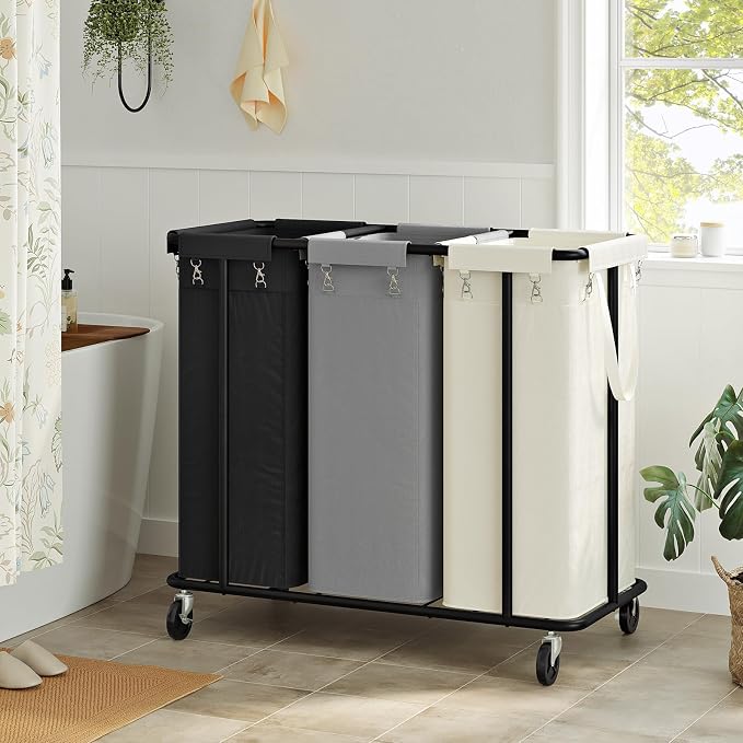WOWLIVE Laundry Hamper with Wheels 260L Rolling Laundry Basket 3 Section - Image 3