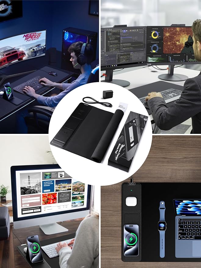 TopMade Mouse Pad with 15W Wireless Charging & Phone Holder, 31.5" x 15.75" XXL - Image 8