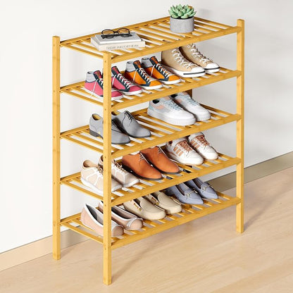 Smiry Bamboo Shoe Rack for Closet, 5 Tier Wooden Stackable Shoe Organizer by Smiry