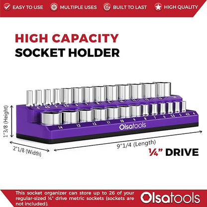 Olsa Tools Magnetic Socket Holder | 1/4-inch Drive | Metric | Purple | Holds 26 - Image 3