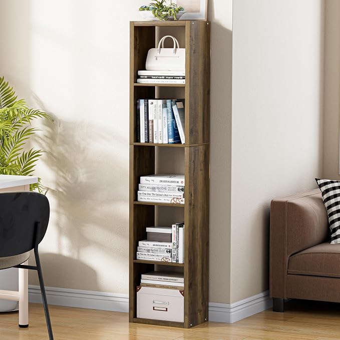 Tall Cube Storage Organizer Bookcase, 5 Tier 11 inch Open Back Cubical Shelf - Image 2