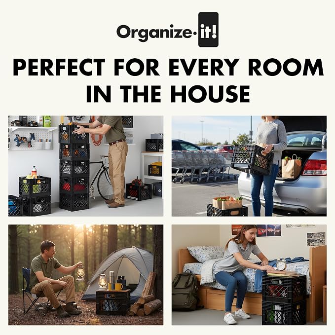 ORGANIZE-IT! 4 Pack Storage Milk Crate, Heavy Duty Versatile Box Organizers - Image 4