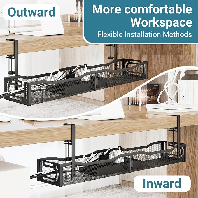 No Drill Under Desk Cable Management Tray, SONATURE 25.3" Cord Organizer - Image 7