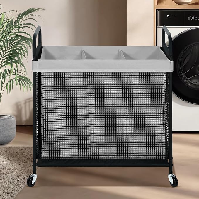 STO STO Laundry Hamper 3 Section, 120L Rolling Laundry Sorter Cart - Image 2
