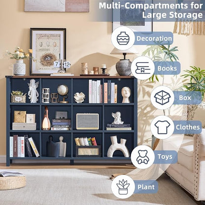 Joaxswe 12 Cube Storage Organizer, Farmhouse 62 Inch Wide Navy Blue Display - Image 5
