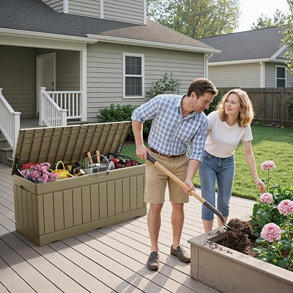 Flamaker Outdoor Storage Box 80 Gallon Resin Waterproof Deck Box Delivery Box - Image 2