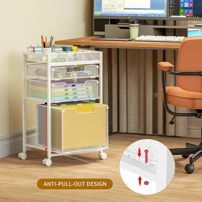 Rolling File Cart with 3 Storage Drawers, Under Desk Organizer with DIY Divider - Image 6