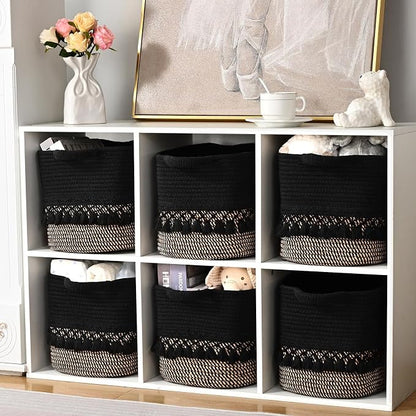6 Pack Storage Basket for Shelves, Boho Cotton Rope Storage Bins - Image 4