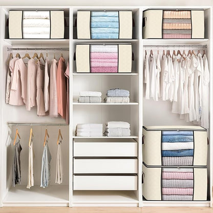 90 L Large Storage Bags, 4 Pack Clothes Storage Bins Foldable Closet Organizers - Image 4