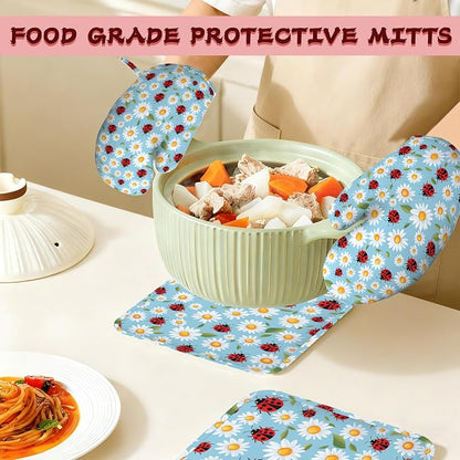 Ladybug Heat-Resistant Silicone Oven Mitts and Pot Holders 4 Piece Set - Image 7