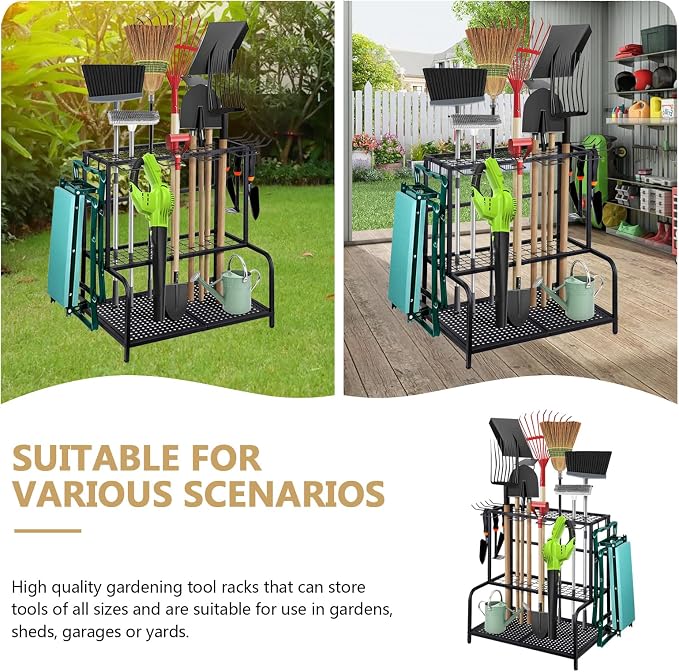 Garden Tool Storage Rack, 3 Tier Heavy-Duty Steel Garden Tool Organizer Stand - Image 5