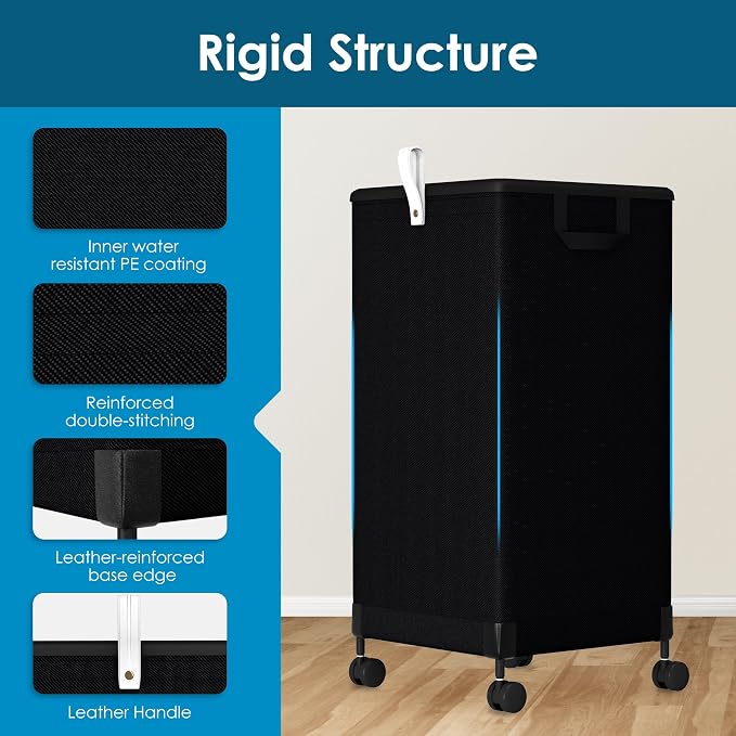 2Pcs Laundry Basket with Wheels 105L, Large Rolling Laundry Hamper with - Image 4