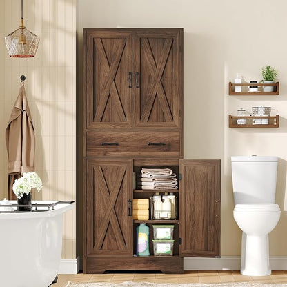 Tall Storage Cabinet with 2 Adjustable Shelves & 1 Large Drawer, Kitchen Pantry - Image 7