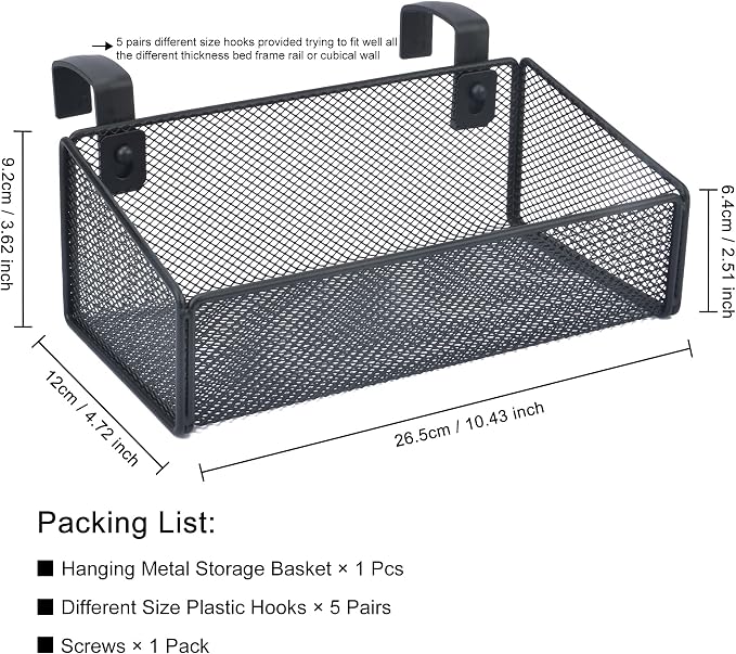 Bedside Caddy Hanging Storage Basket Beside Shelf Metal Organizer - Image 2