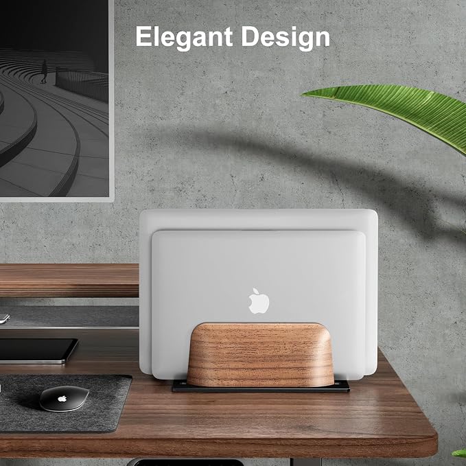 UPERGO Vertical Laptop Stand, Dual Slot Wooden Laptop Holder Vertical - Image 4