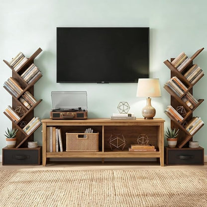 7 Tier Tree Bookshelf with Storage Drawer, Floor Standing Bookcase | Modern - Image 2
