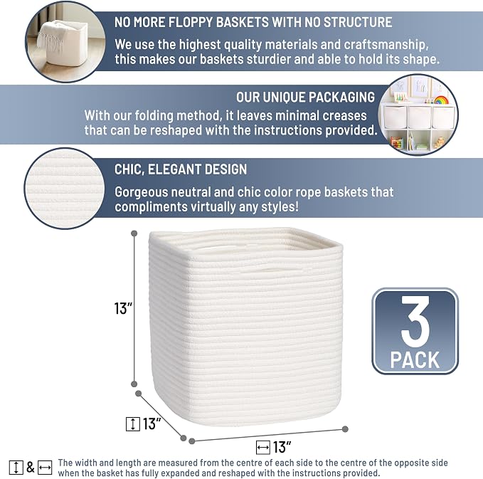 NaturalCozy 13 Inch Cube Storage Bins Cotton Rope Woven Baskets - Image 2