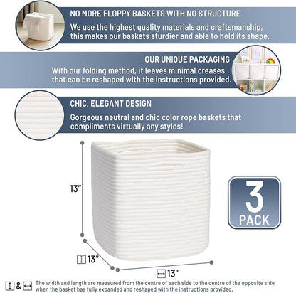 NaturalCozy 13 Inch Cube Storage Bins Cotton Rope Woven Baskets - Image 2