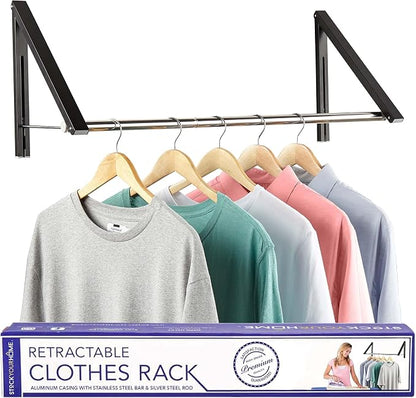 Double Foldable Clothing Rack w/ Extension Rod, Wall-Mounted Retractable by StockYourHome