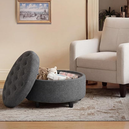 COLAMY Fabric Round Storage Ottoman - Image 8