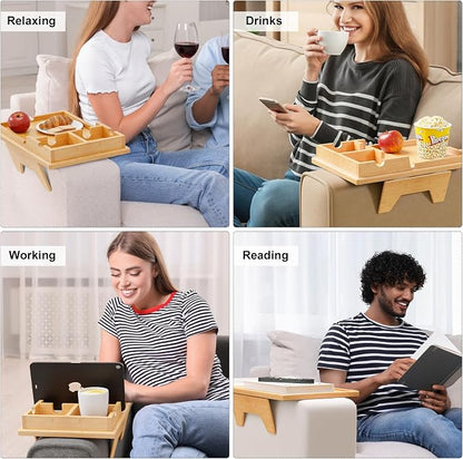 Bamboo Couch Cup Holder Tray - 2 in 1 Couch Armrest Table - Sofa Armchair Caddy - Image 7