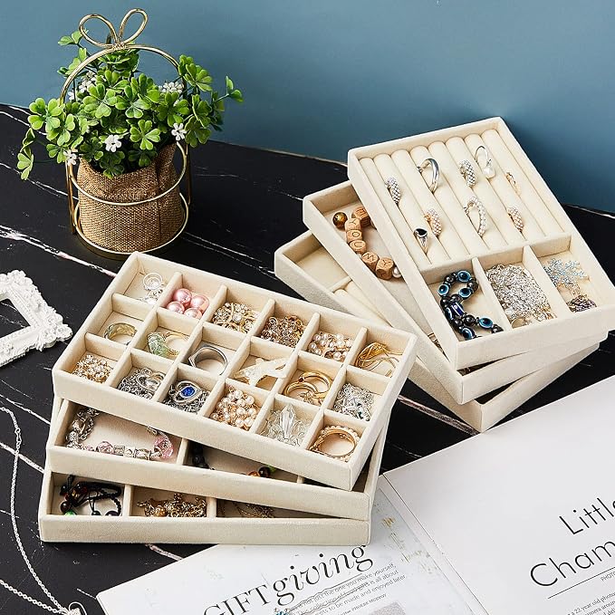 Junkin 18 Pcs Velvet Jewelry Tray, Stackable Jewelry Organizer Trays - Image 4
