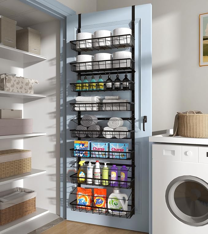 Mefirt Over The Door Pantry Organizer, Wall Mount Spice Rack 8-Tier Black | - Image 7