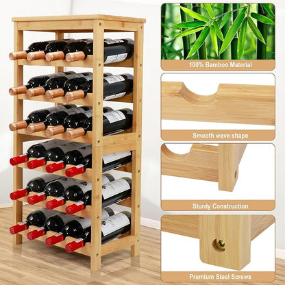 Wine Rack Free Standing Floor, 6-Tier 24 Bottles Display Wine Storage Shelves - Image 4