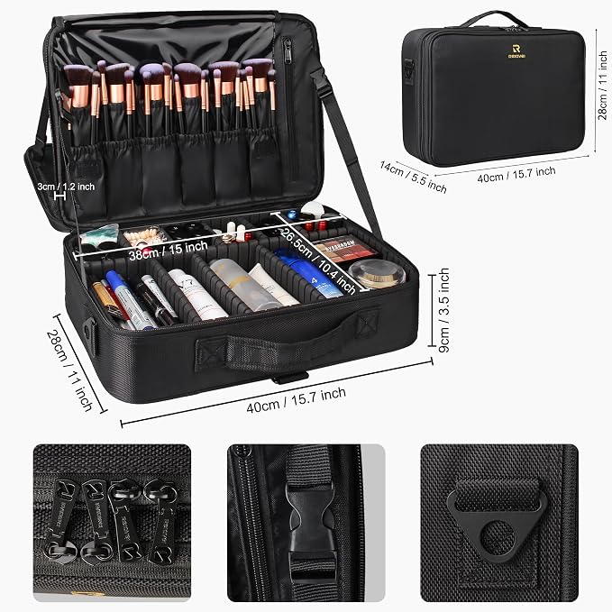 Relavel Makeup Case Large Makeup Bag Professional Train Case 16.5 inches Travel - Image 2